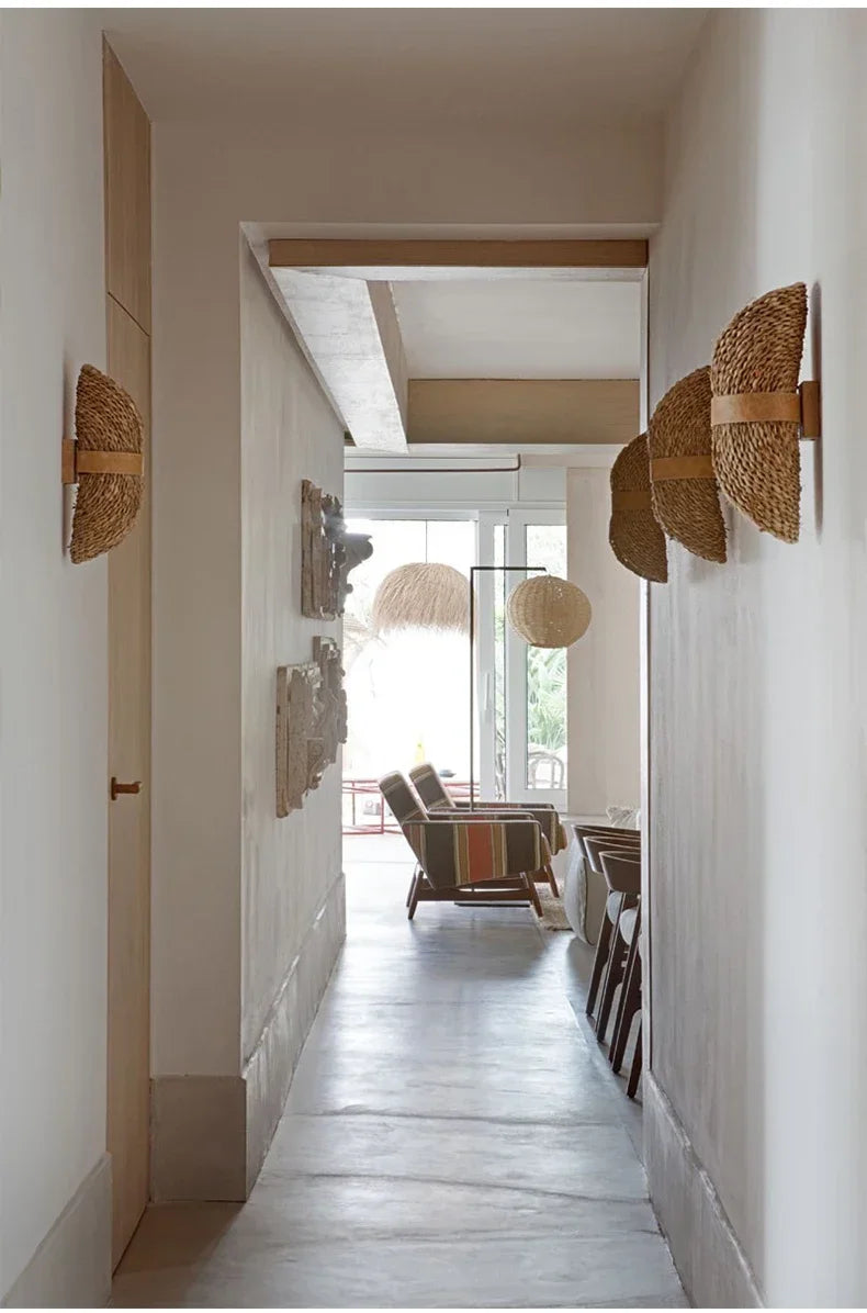 Japansk Wabi-Sabi vegglampe — Rattan, stue/gang/soverom