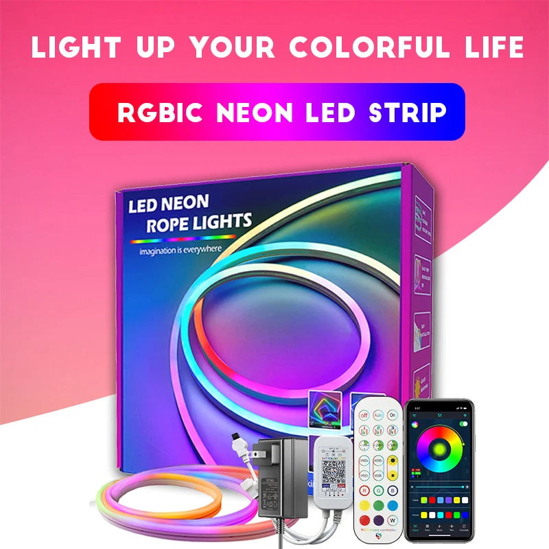 RGBIC Neon Flex LED-strip — 84 LEDs/m, Bluetooth, Musikksync, 12–24V