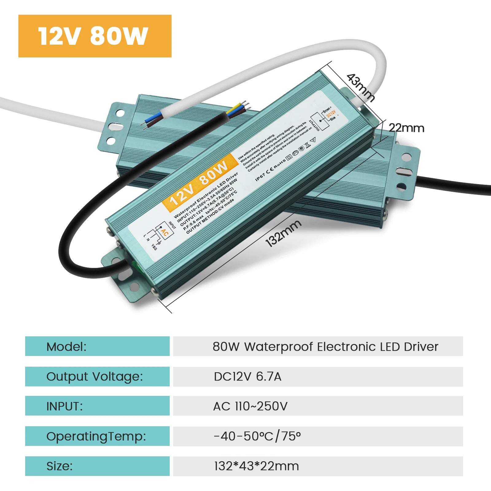 IP67 Vanntett Strømforsyning — 12V/24V, 36–600W