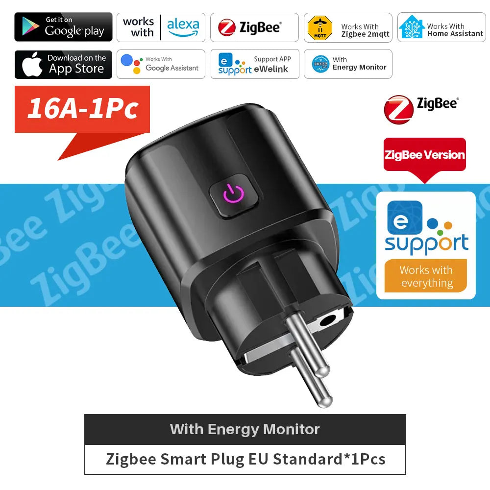 eWeLink Zigbee Smart Plug 16A — Strømmåler, Timer, Home Assistant/Alexa/Google