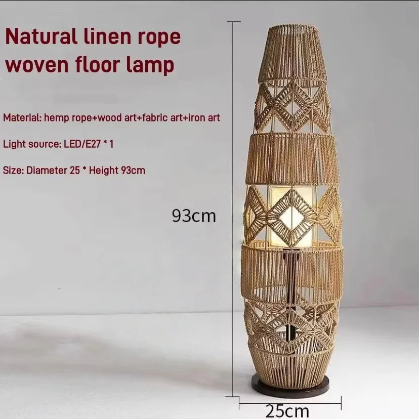 Wabi-Sabi gulvlampe med hampetau — Retro, vertikal (stue/soverom)