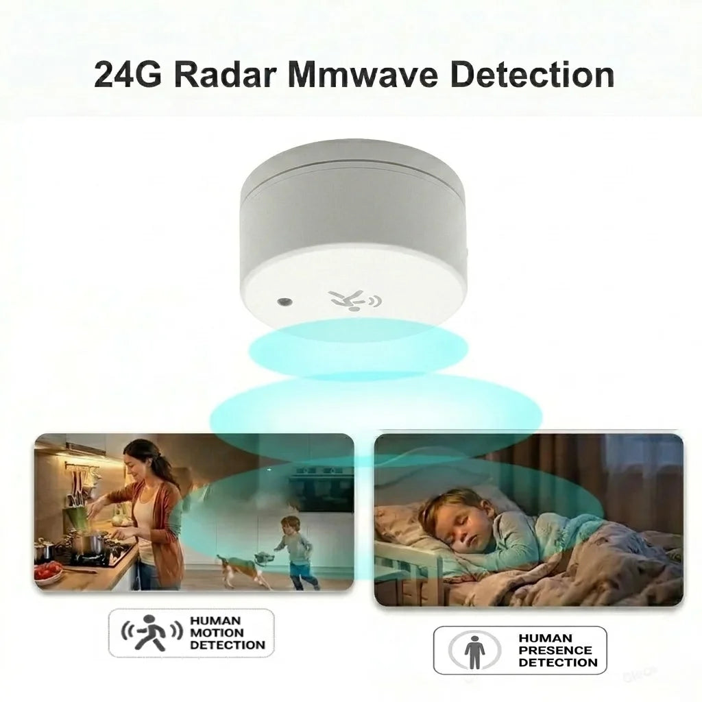 Tuya Zigbee Tilstedeværelsessensor — mmWave, Temp/Fukt/Lys, Home Assistant