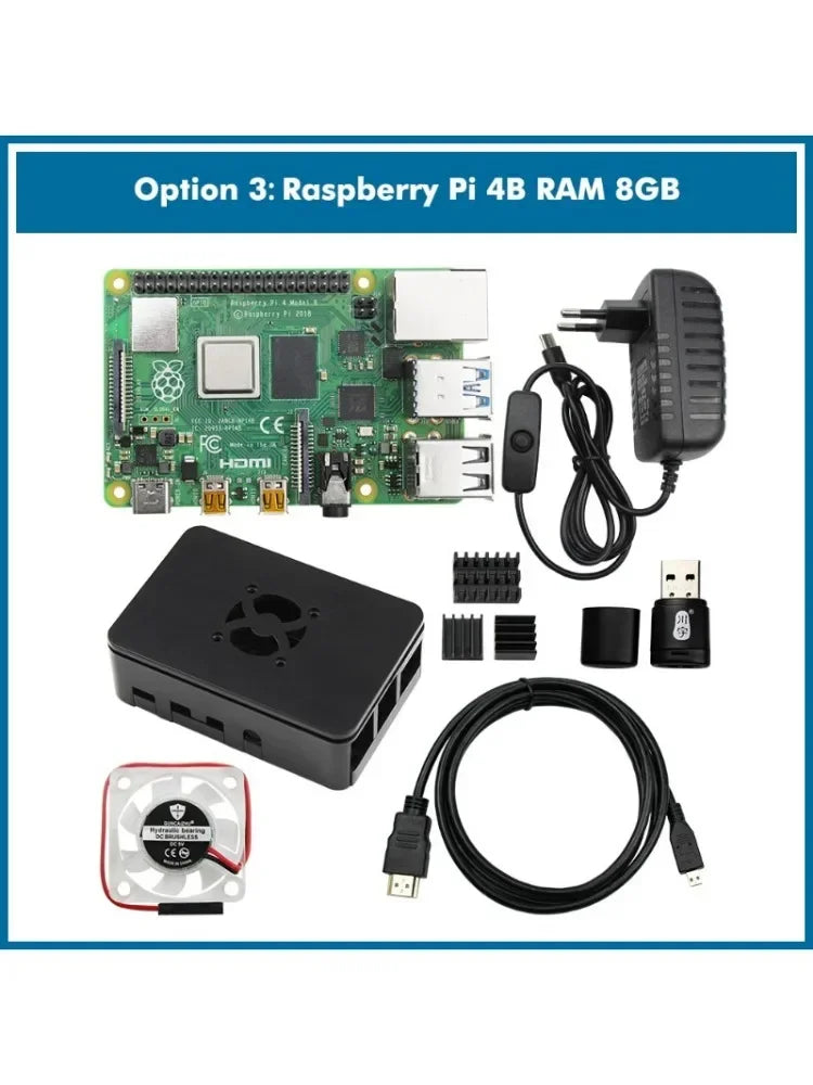 Raspberry Pi 4 Starter Kit — 2/4/8GB med etui, vifte, strøm & HDMI