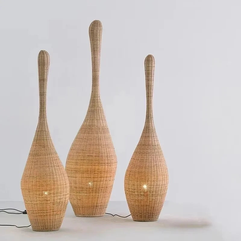 Wabi-Sabi bambus gulvlampe — Rattan, vertikal (stue/te-rom/soverom)