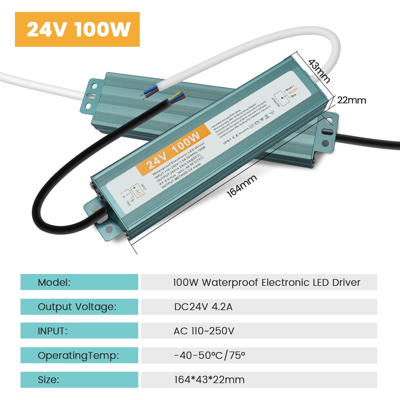 IP67 Vanntett Strømforsyning — 12V/24V, 36–600W