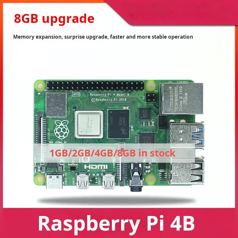 Raspberry Pi 4 Model B — 1/2/4/8GB RAM, WiFi & Bluetooth
