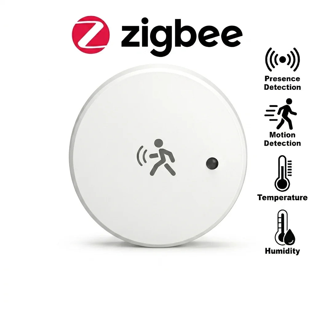 Tuya Zigbee Tilstedeværelsessensor — mmWave, Temp/Fukt/Lys, Home Assistant