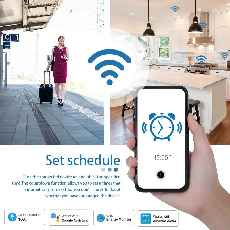 Prise intelligente Wi-Fi Tuya — UE 16A/20A, Compteur de consommation, Alexa et Google Home