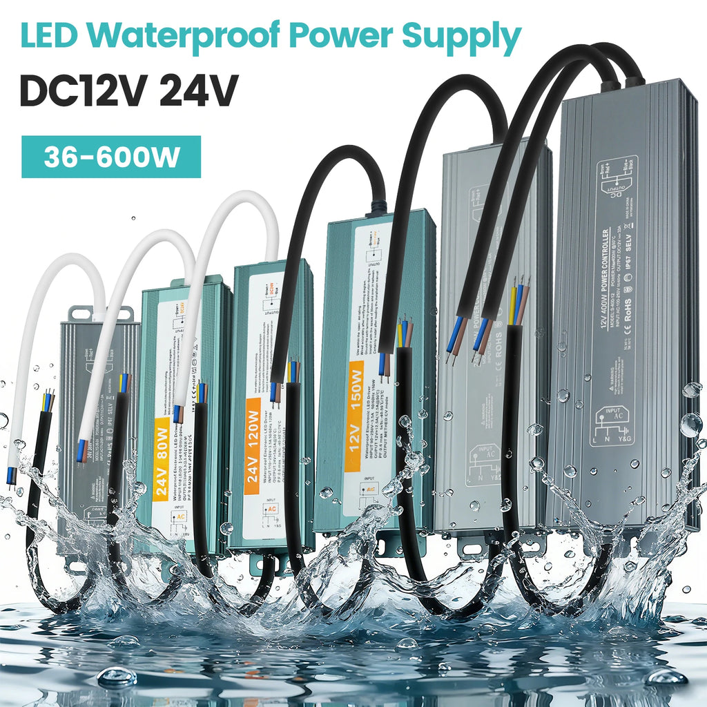 IP67 Vanntett Strømforsyning — 12V/24V, 36–600W