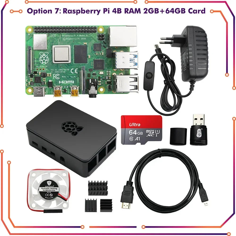 Raspberry Pi 4 Starter Kit — 2/4/8GB med etui, vifte, strøm & HDMI