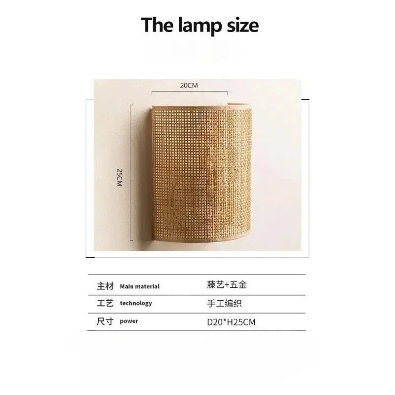 Rattan vegglampe — LED vegglykt stue/soverom