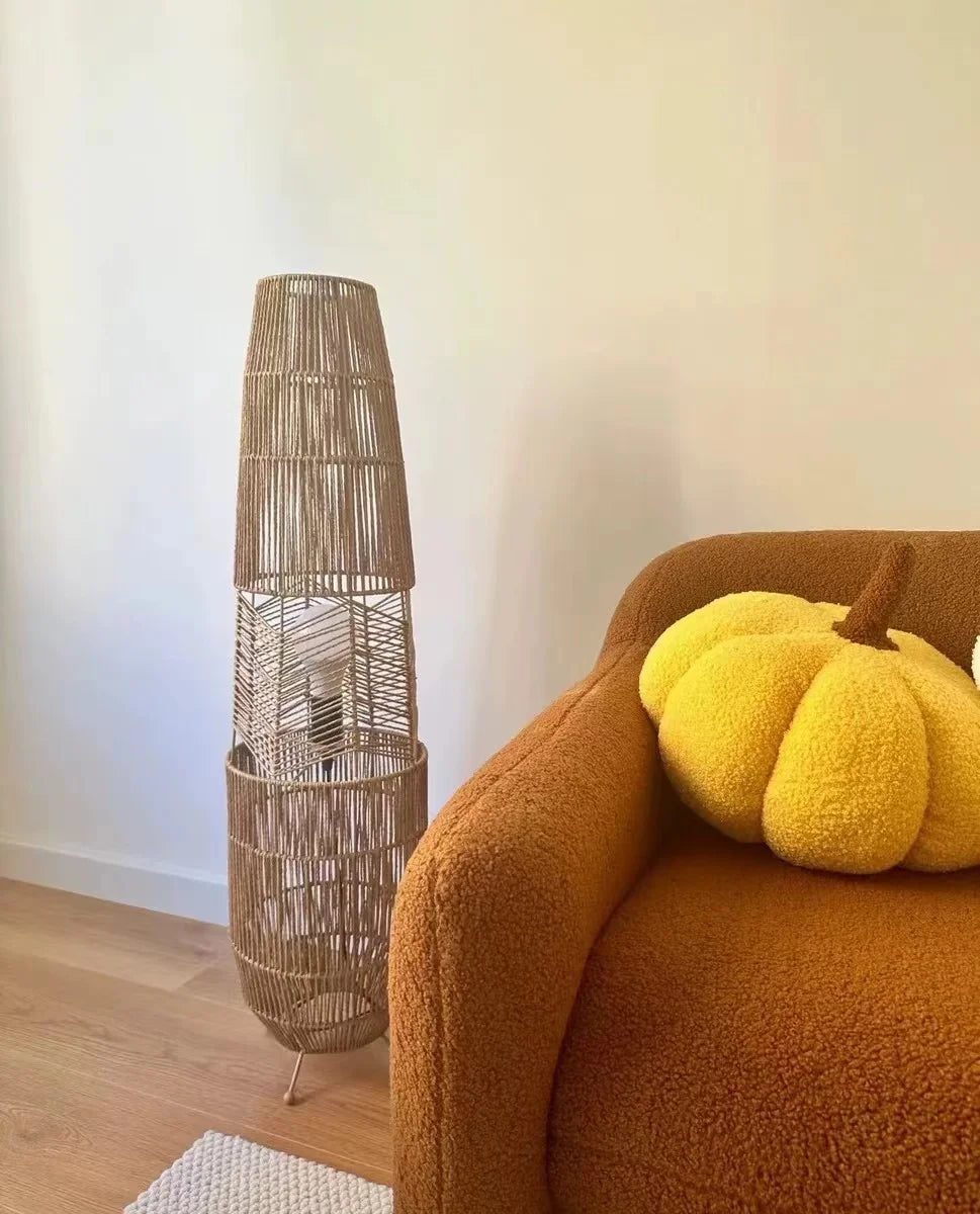 Wabi-Sabi gulvlampe med hampetau — Retro, vertikal (stue/soverom)