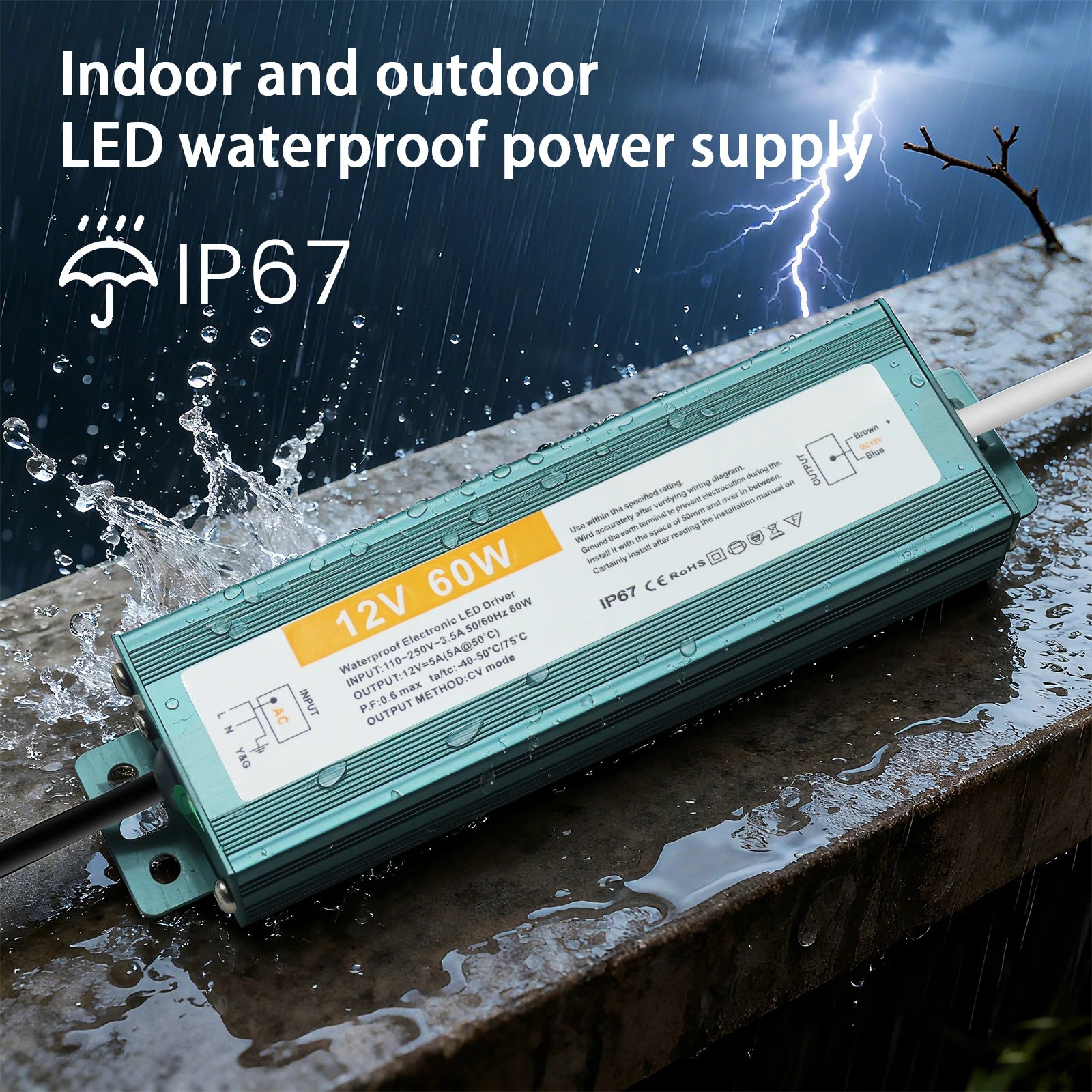 IP67 Vanntett Strømforsyning — 12V/24V, 36–600W