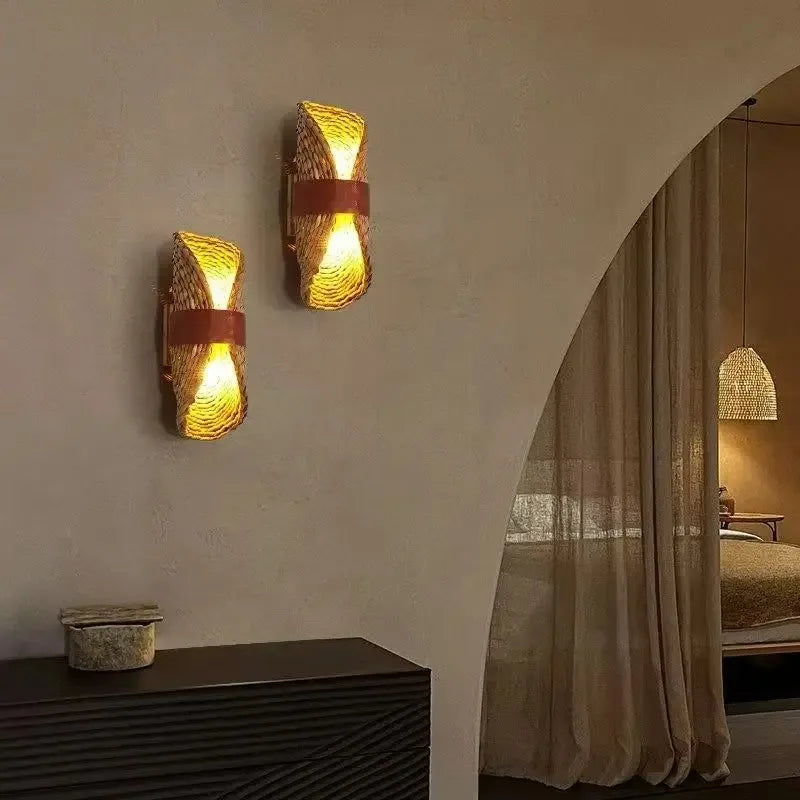Japansk Wabi-Sabi vegglampe — Rattan, stue/gang/soverom