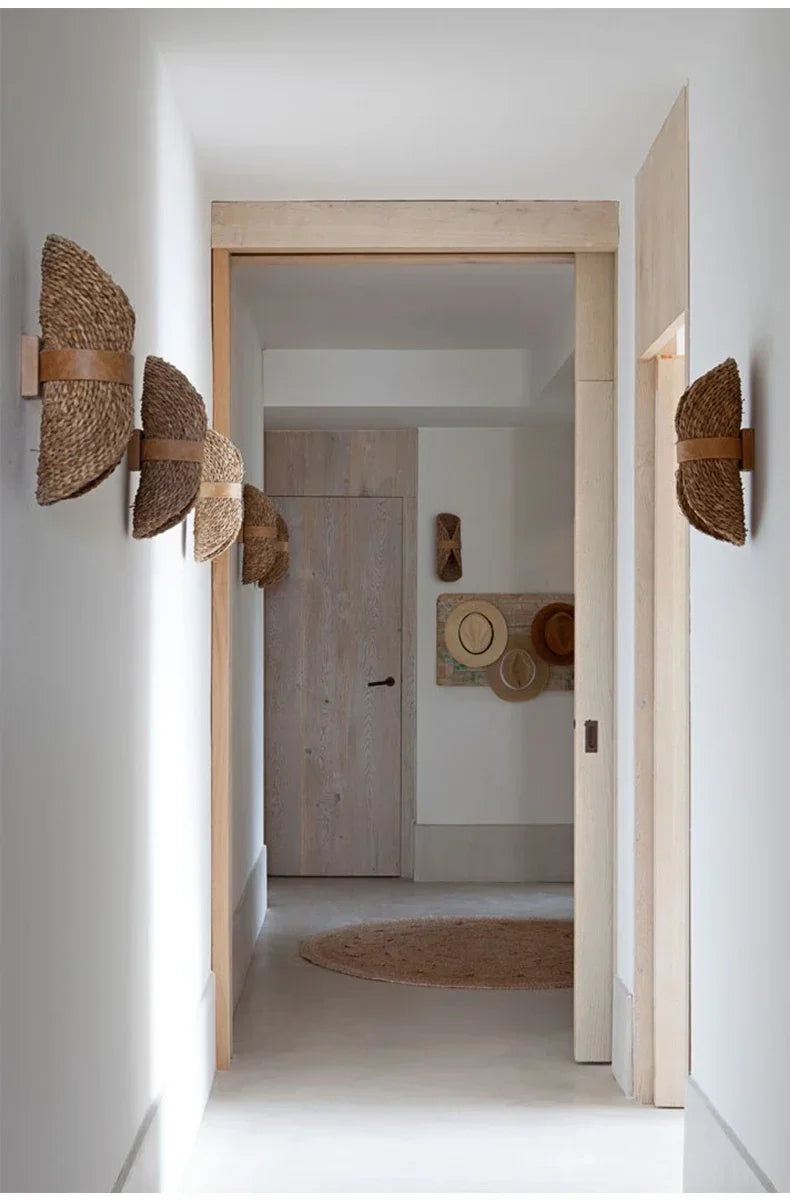 Japansk Wabi-Sabi vegglampe — Rattan, stue/gang/soverom