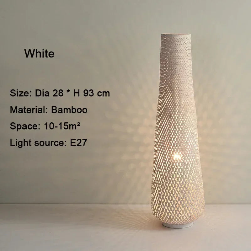 Japansk Wabi-Sabi gulvlampe — Håndvevd bambus, LED (stue/soverom/te-rom)
