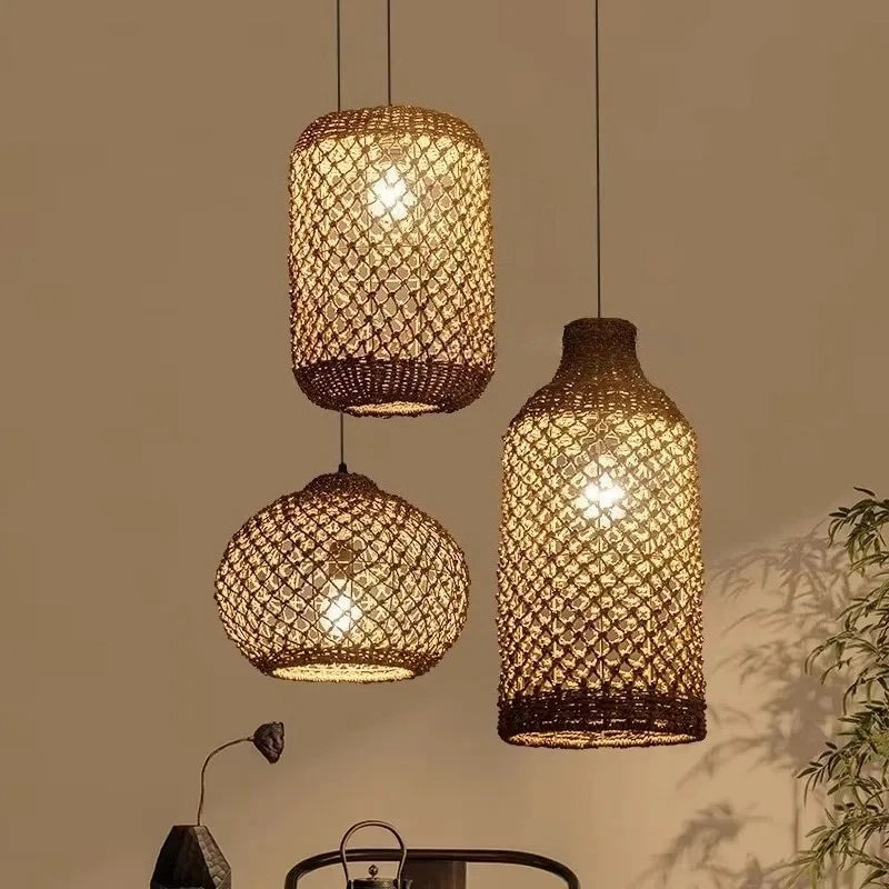 Retro bambus pendel — Håndvevd rattan, japansk lanterne (spisestue/te-rom)