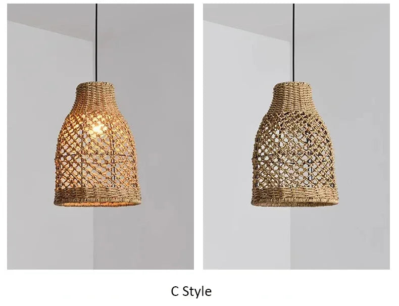 Retro bambus pendel — Håndvevd rattan, japansk lanterne (spisestue/te-rom)