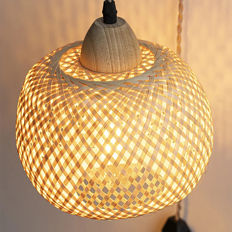 Bambus lykt vegglampe — Håndvevd rattan, E27