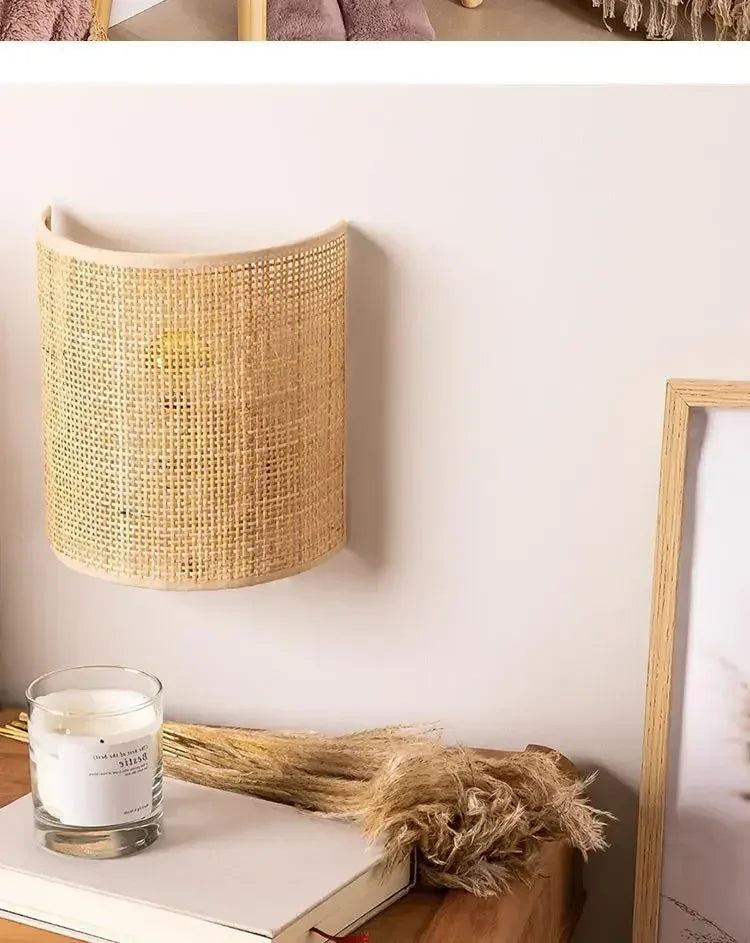 Rattan vegglampe — LED vegglykt stue/soverom