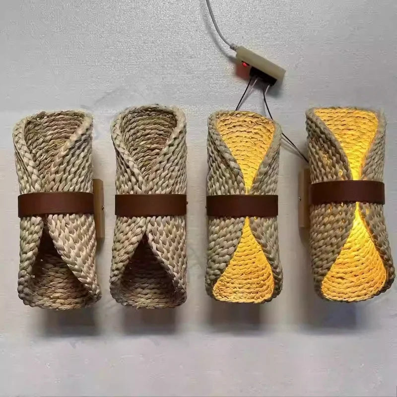 Japansk Wabi-Sabi vegglampe — Rattan, stue/gang/soverom