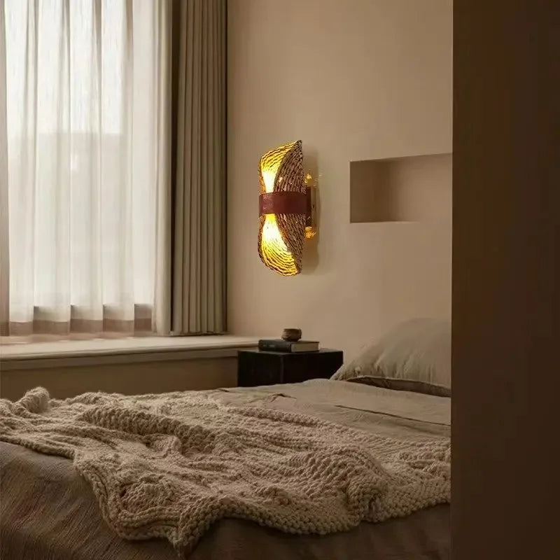 Japansk Wabi-Sabi vegglampe — Rattan, stue/gang/soverom