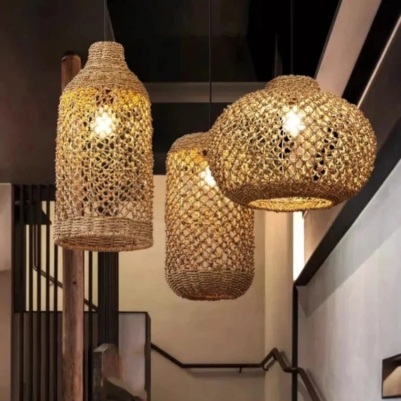 Retro bambus pendel — Håndvevd rattan, japansk lanterne (spisestue/te-rom)