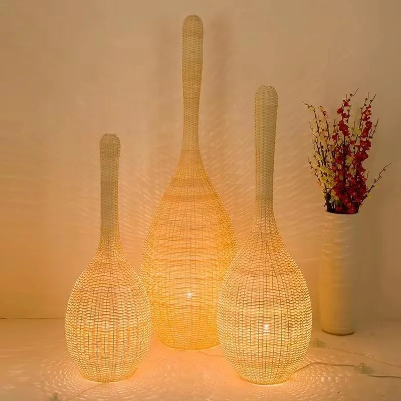 Wabi-Sabi bambus gulvlampe — Rattan, vertikal (stue/te-rom/soverom)