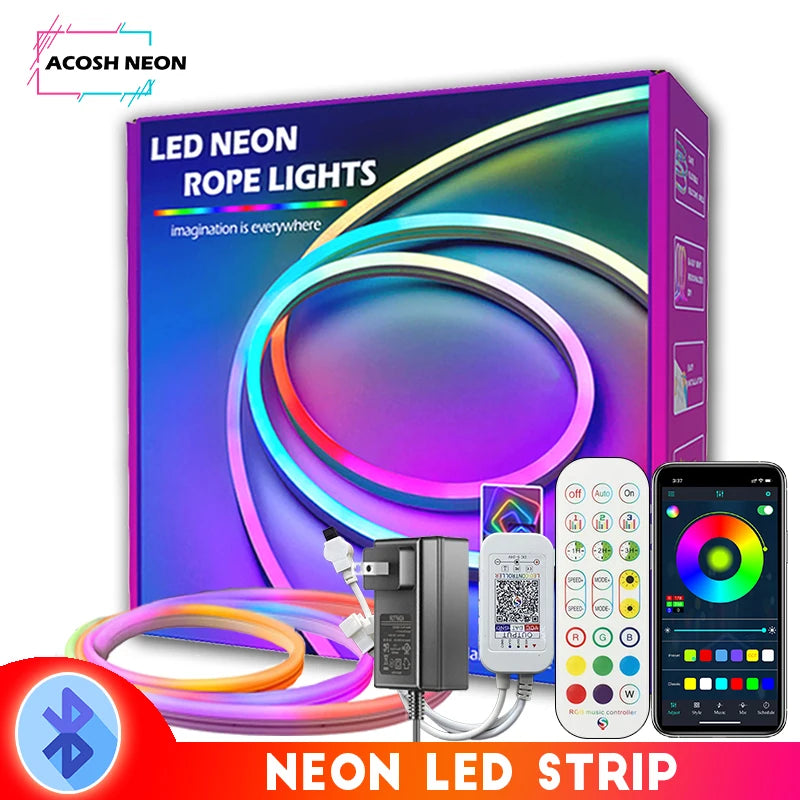 RGBIC Neon Flex LED-strip — 84 LEDs/m, Bluetooth, Musikksync, 12–24V