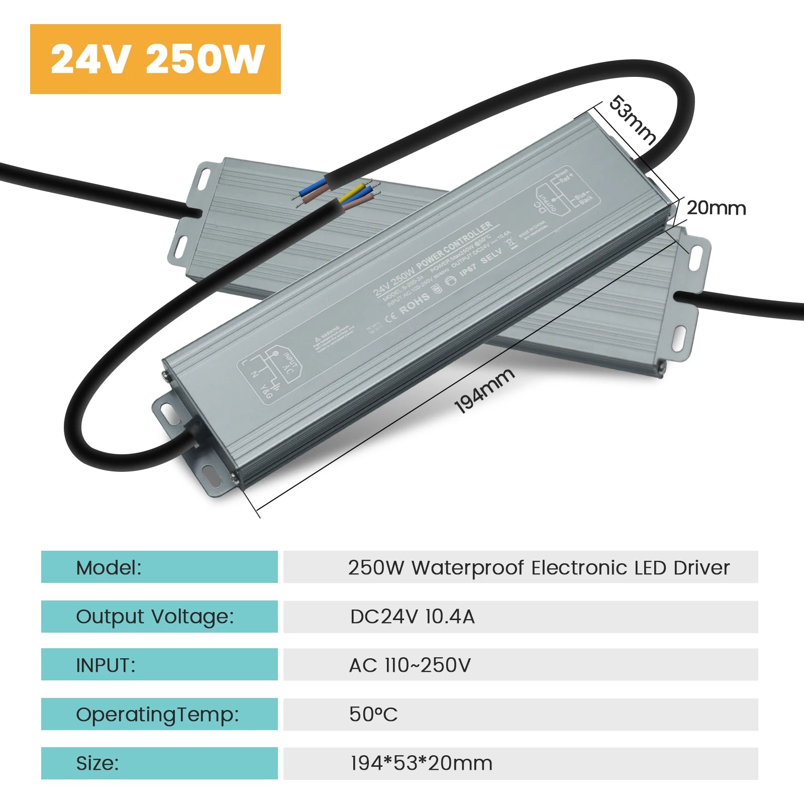 IP67 Vanntett Strømforsyning — 12V/24V, 36–600W