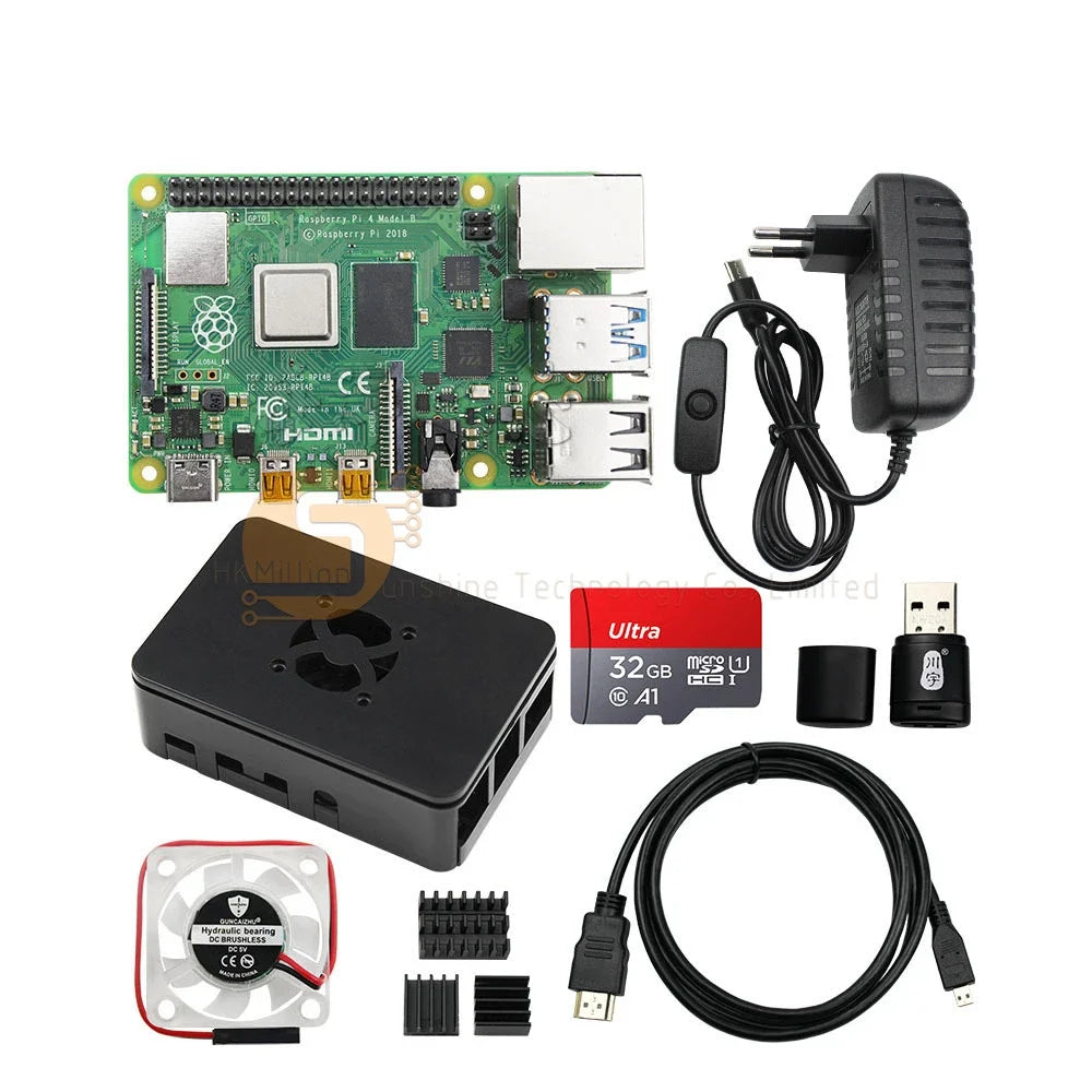 Raspberry Pi 4 Starter Kit — 2/4/8GB med etui, vifte, strøm & HDMI