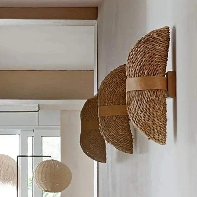 Japansk Wabi-Sabi vegglampe — Rattan, stue/gang/soverom