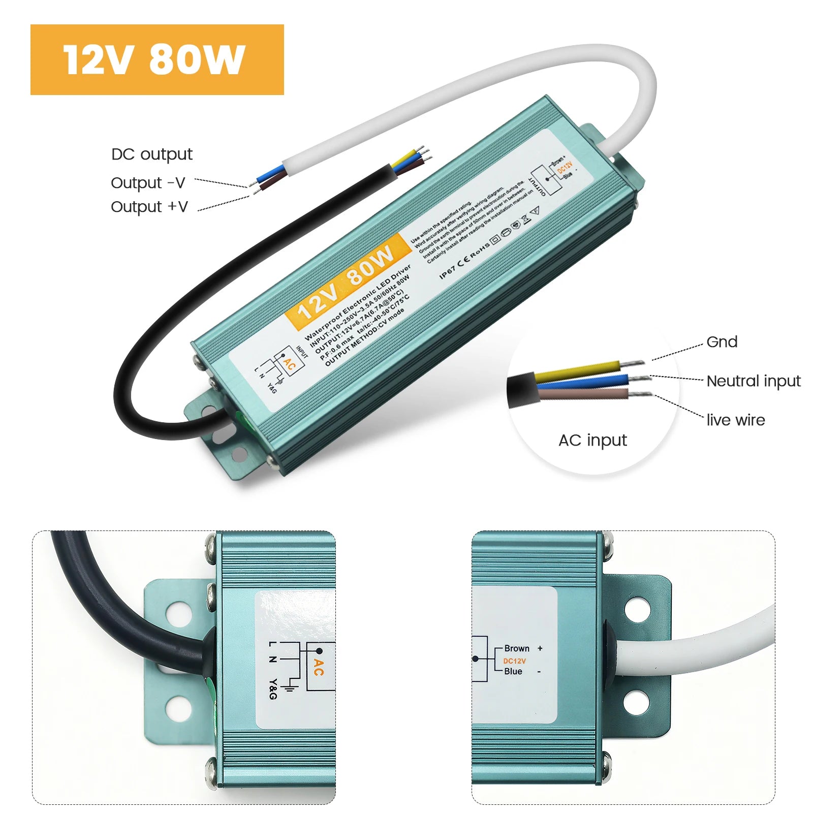 IP67 Vanntett Strømforsyning — 12V/24V, 36–600W