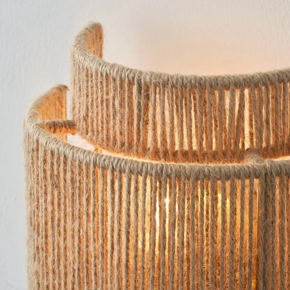 Rustikk hampetau vegglampe — Boho/Farmhouse, E27
