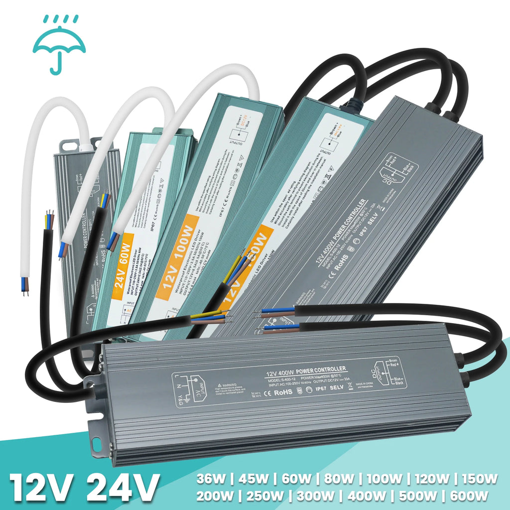 IP67 Vanntett Strømforsyning — 12V/24V, 36–600W