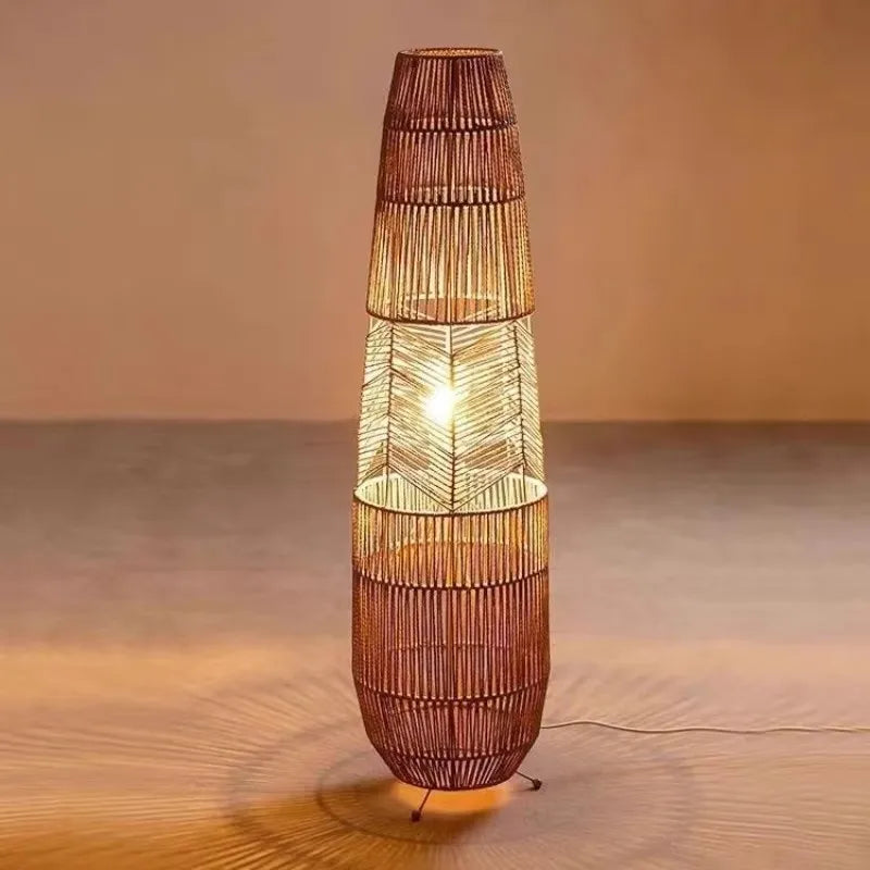 Wabi-Sabi gulvlampe med hampetau — Retro, vertikal (stue/soverom)