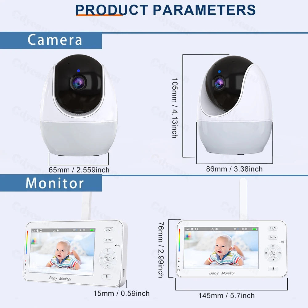 1080P HD WiFi Babymonitor med 4.3" Skjerm – Appstyring, Nattesyn, Nattelys, VOX, Vuggesanger & Temperaturmåling