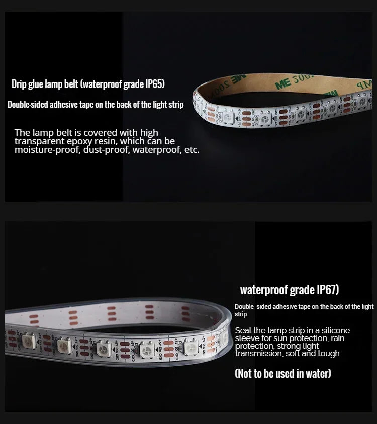WS2812B LED-strip — 5V, 30/60/144 LEDs/m, IP30/IP67