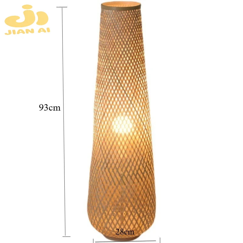 Japansk Wabi-Sabi gulvlampe — Håndvevd bambus, LED (stue/soverom/te-rom)