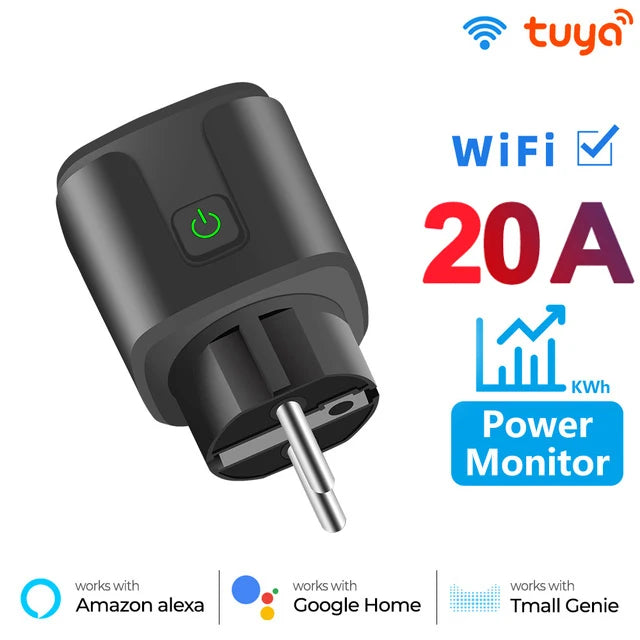 Tuya Smart Plug WiFi — EU 16A/20A, Power Meter, Alexa & Google Home