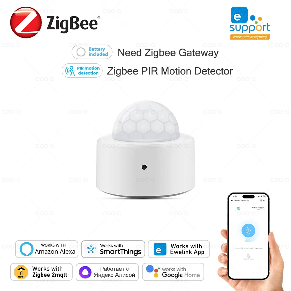 Zigbee 3.0 Mini PIR Bevegelsessensor — Alexa/Google/Home Assistant