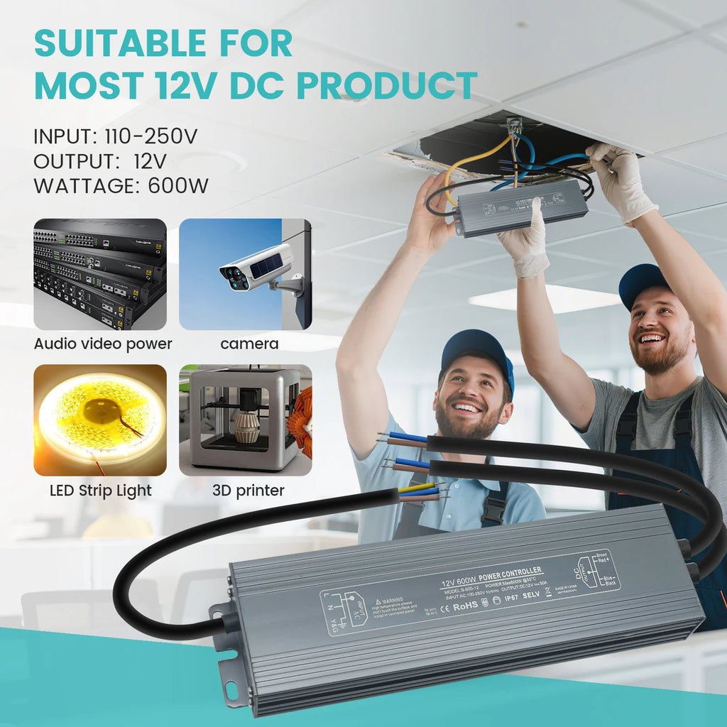 IP67 Vanntett Strømforsyning — 12V/24V, 36–600W