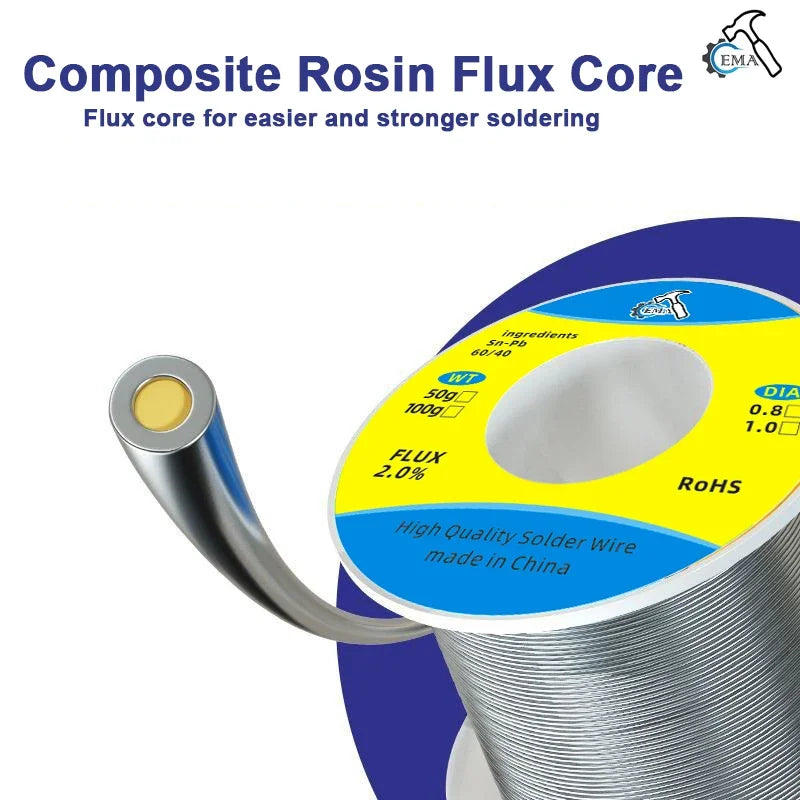 Loddetinn 60/40 med Flux 0.8/1.0mm 50g 100g