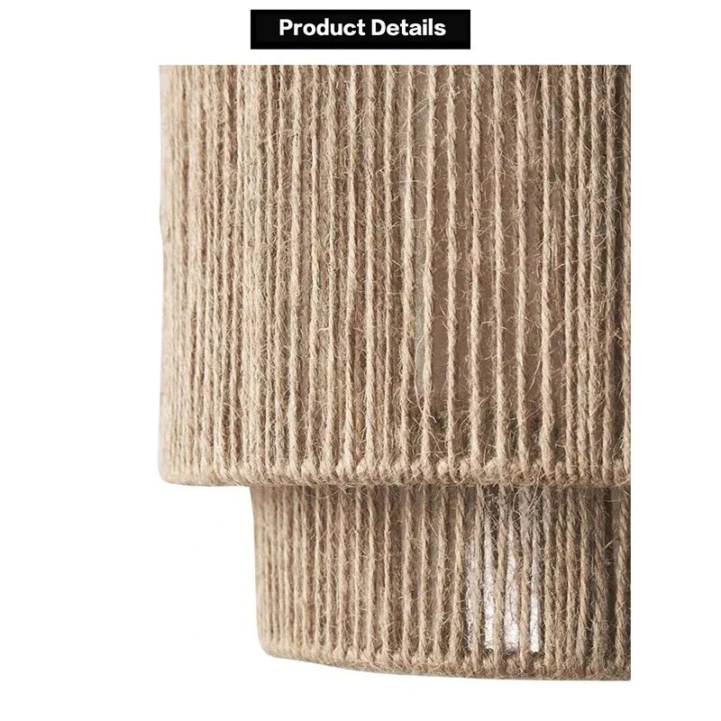 Retro rattan vegglampe — E27 hampetau, stue/korridor