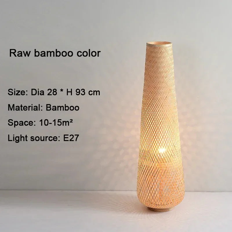 Japansk Wabi-Sabi gulvlampe — Håndvevd bambus, LED (stue/soverom/te-rom)
