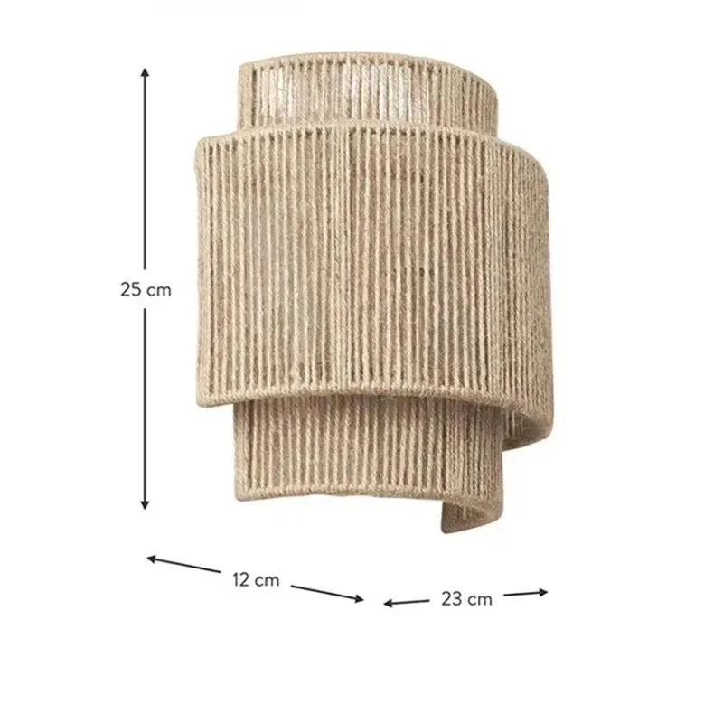 Retro rattan vegglampe — E27 hampetau, stue/korridor