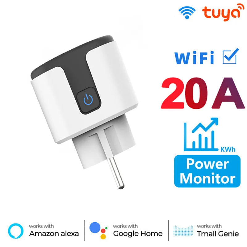 Tuya Smart Plug WiFi — EU 16A/20A, Power Meter, Alexa & Google Home
