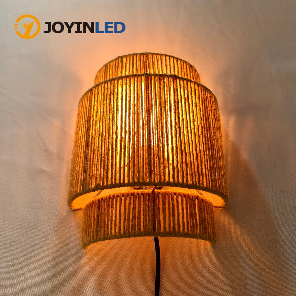 Rustikk hampetau vegglampe — Boho/Farmhouse, E27
