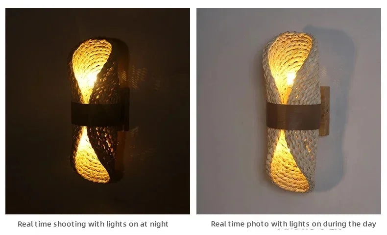 Japansk Wabi-Sabi vegglampe — Rattan, stue/gang/soverom