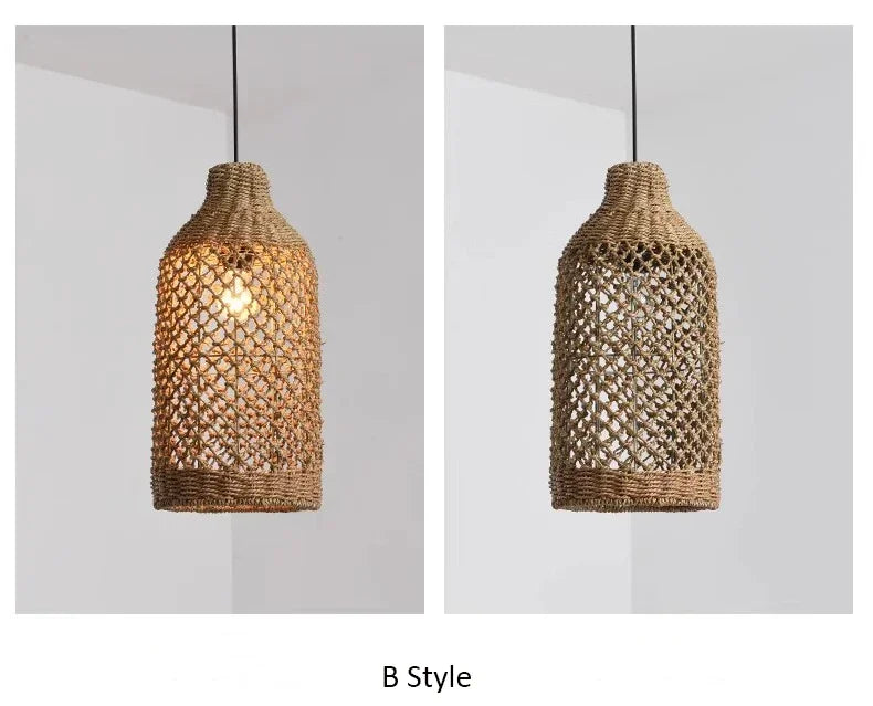 Retro bambus pendel — Håndvevd rattan, japansk lanterne (spisestue/te-rom)